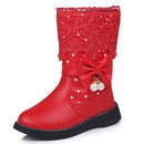 Children Velvet Bow Pendant Lace Lace Snow Boots, Size:37, Color:Red