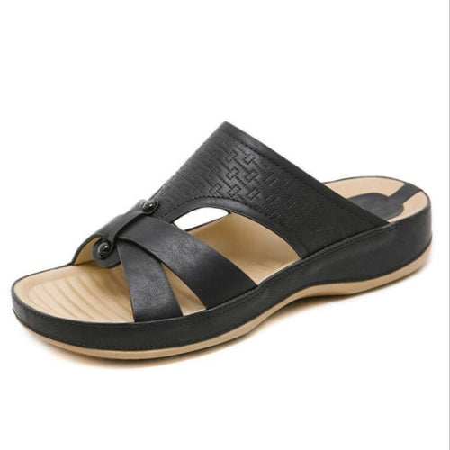 Soft Leather Slipper Women Shoes, Shoe Size:36(Black)