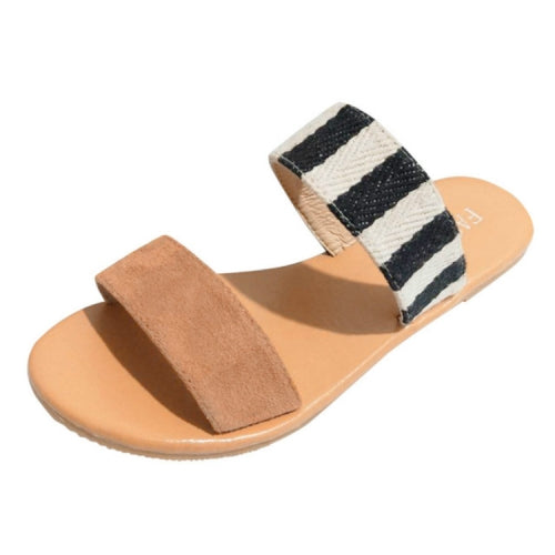 Ladies Flat Slippers Sandals, Size:39(Stripe)