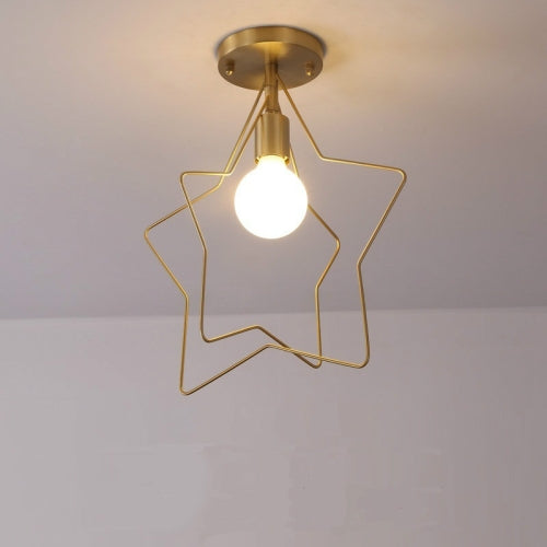 Double-frame Ceiling Lamp All Copper Personality Brass Five-pointed Star Chandelier without Light Source