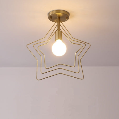 Three-frame Ceiling Lamp All Copper Personality Brass Five-pointed Star Chandelier with 5W Warm Light LED