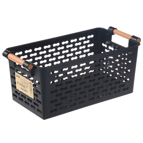 Plastic Desktop Storage Basket Rectangular Bathroom Portable Storage Box(Black)