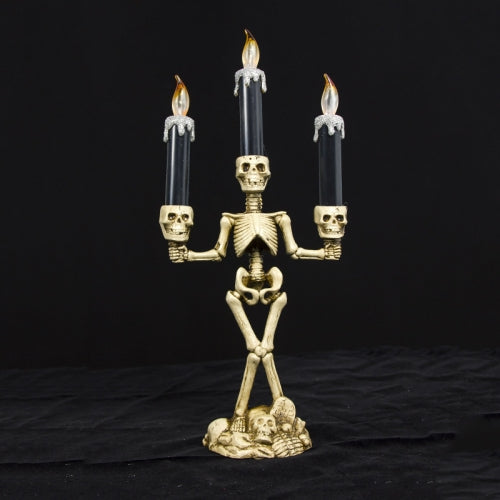 2 PCS Halloween Decoration Ghost Festival with Lights Skeleton Man Candle Holder Ornaments(Silver )