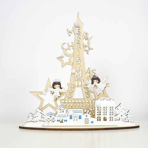 2 Packs Christmas Creative Wood Painted DIY Homemade Decorative Ornaments(Angel Tower )