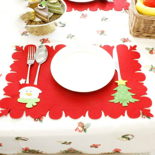 2 PCS Christmas Cartoon Non-woven Placemat Knife and Fork Set(Snowman + Christmas Tree )