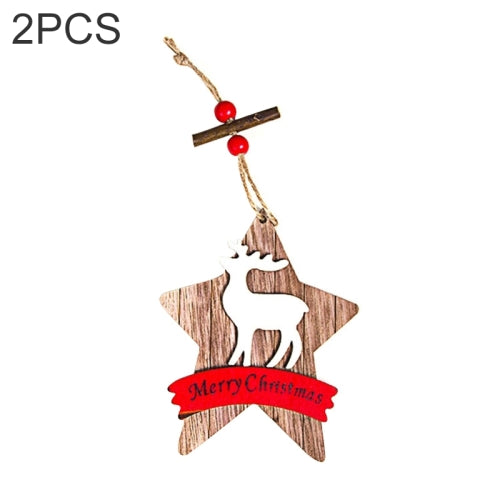 2 PCS Christmas Wooden Small Tag Creative Christmas Tree Decoration Small Pendant(Deer )
