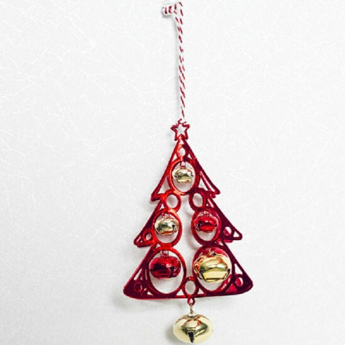 2 PCS Christmas Tree-shape Metal Pendant Decoration Creative Christmas Bell Decoration(Red)