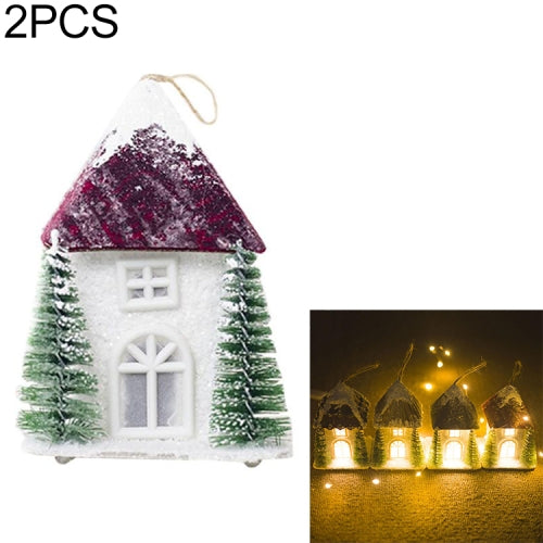 2 PCS Christmas Creative Warm Light Cabin Decoration Accessories Scene Decoration(Wine Red)