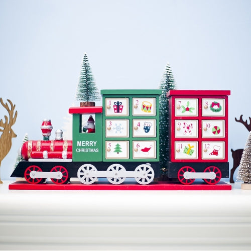 2 PCS Painted Small Train Countdown Calendar Storage Box Decoration Christmas Decoration