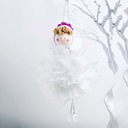 2 PCS Christmas Cloth Feather Angel Girl Doll Pendant Gift Decoration(Purple Hat )