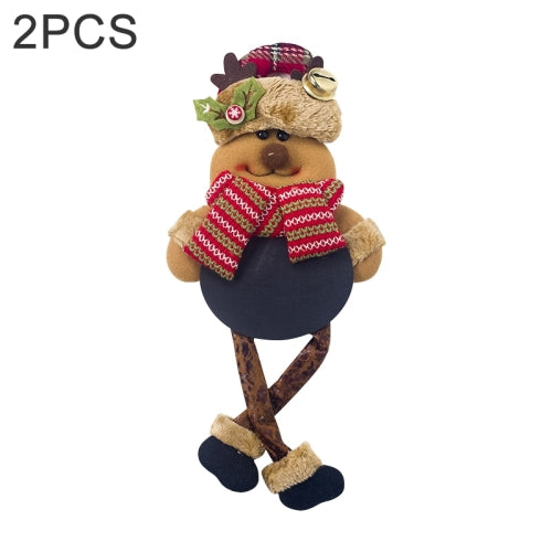 2 PCS Christmas Tree Bells Pendant Cloth Large Long Feet Santa Snowman Doll Hanging( Fawn )