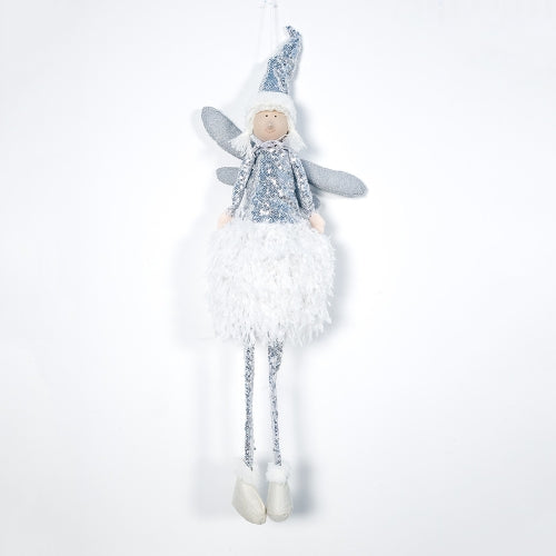 2 PCS Christmas Cloth Sequins Feather Angel Girl Doll Pendant Ornament, Size:Large(Silver)