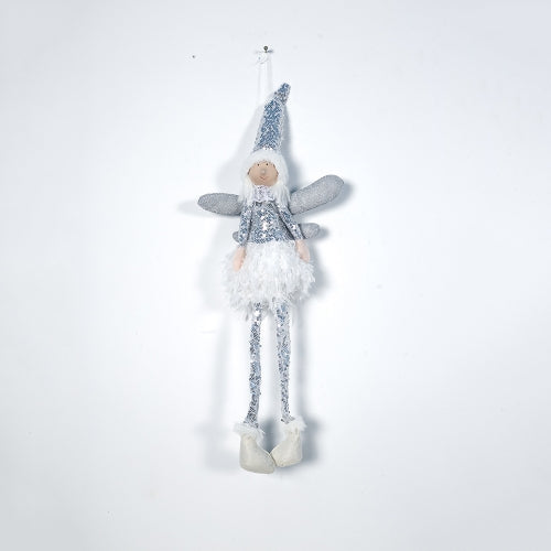 2 PCS Christmas Cloth Sequins Feather Angel Girl Doll Pendant Ornament, Size:Medium(Silver)