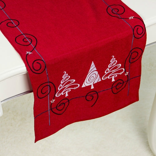 2 PCS Christmas Fabric Christmas Tree Embroidery Table Flag Decorations, Style:Rectangle(Red)