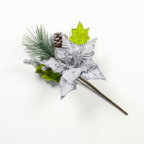 2 PCS Christmas Tree Pine Needles Pine Cones Decorative Items(Silver)