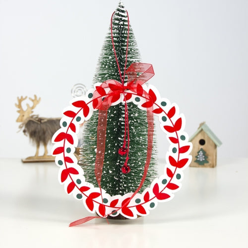 2 PCS Creative Wooden Print Christmas Wreath Bow Bells Pendant Closet Decoration(Red )