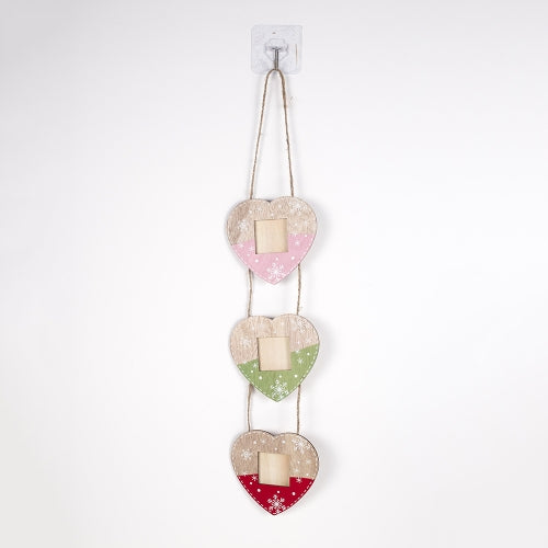 2 PCS Wooden Painted Snowflake Christmas Photo Frame Tree String Christmas Photo Frame Christmas Tree Decoration Pendant(Heart)