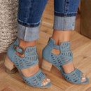 Openwork Carved Thick Bottom Women Sandals, Size:41(Blue)