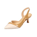 PU leather Pointed Toe Mid Heel sandals, Shoe Size:35(Apricot)