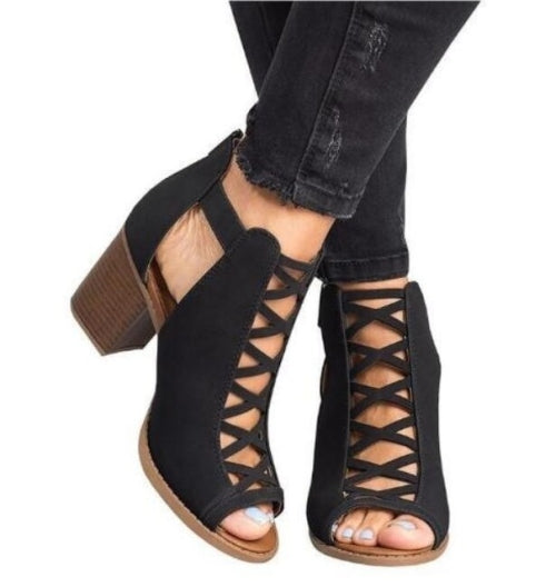 Female Fish Mouth Exposed Toe High-heeled Sandals, Size:35(Black)