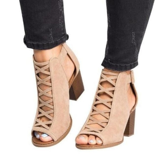 Female Fish Mouth Exposed Toe High-heeled Sandals, Size:37(Beige)