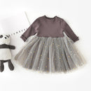 Winter Girls Patchwork Five-pointed Star Mesh Long-sleeved Dress, Kid Size:80cm(Chocolate)