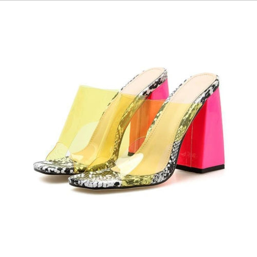 PVC Jelly Transparent Ladies Slippers Heels Sandals, Shoe Size:37(Yellow)