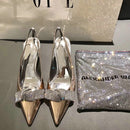 Rhinestone Pointed Head Stiletto Heels Sandals, Size:38(Champagne)