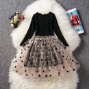 Autumn Girls Star Pattern Lace Sequins Long Sleeve Tutu Dress, Kid Size:110cm(Black)