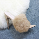 Rabbit Fur High Heel Sandals Party Women Shoes, Size:37(Brown)