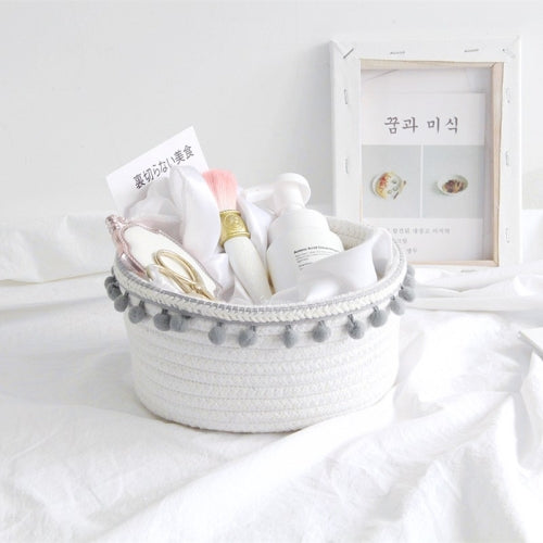 2 PCS Cotton Rope Woven Desktop Sundries Storage Basket(Gray)