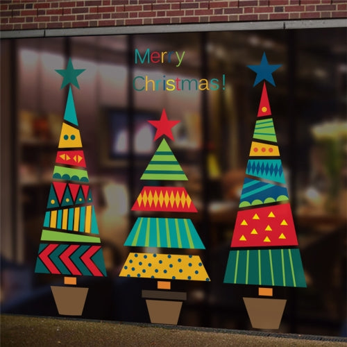 Colorful Cartoon Christmas Tree Wall Sticker Shop Window Living Room Christmas Decoration
