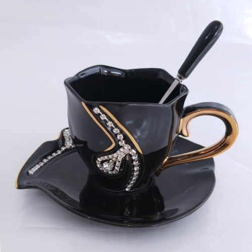 Diamonds Design Coffee Mug Creative Gift Lovers Tea Cups 3D Ceramic Mugs with Rhinestones(Black)