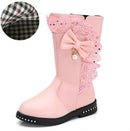 Winter Children High Bow Tie Skirt Boots, Size:37, Color:Pink