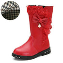 Winter Children High Bow Tie Skirt Boots, Size:29, Color:Red