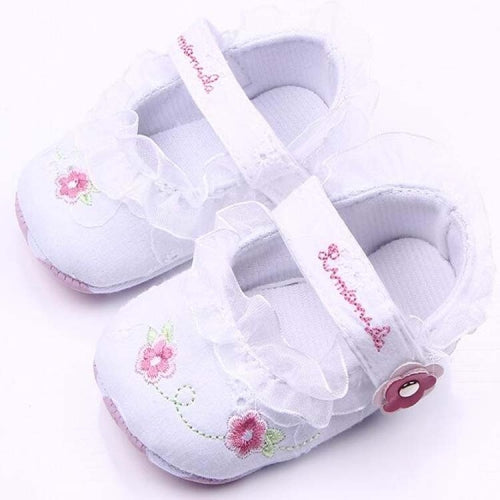 Newborn Baby Girl Shoes Lovely Sweet Floral Print Sneaker Anti-slip Comfortable Soft Sole Shoes(White)