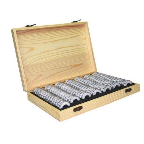 2 PCS 100 Commemorative Coin Protection Boxes Coin Collection Coin Storage Box(Wood)