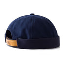 Autumn and Winter Models Cotton and Linen Landlord Hat Cuffed Melon Cap, Size: 56-58cm (Adjustable)(Navy Blue)