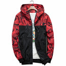 Men Bomber Jacket Thin Slim Long Sleeve Camouflage Military Jackets Hooded, Size: L(Red)