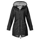 Women Waterproof Rain Jacket Hooded Raincoat, Size:XXXXL(Black)