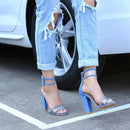 Thick Heeled Serpentine High Heel Sandals, Color:34(Blue)