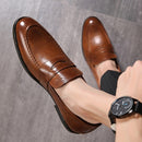 Men Business Casual Shoes Slip-on Shoes British Soft Shoes, Size:44(Brown)
