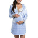 Striped Long Sleeve Maternity Dress, Size:S(Light Blue)