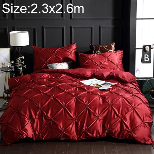 Washed Silk Flower Quilt Cover Bed Linings, Size:2.3x2.6m Three Piece Set(Red Wine)
