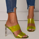 Crystal Hollow Ladies Sexy Transparent Open Toe Sandals High Heels, Size:35(Green)