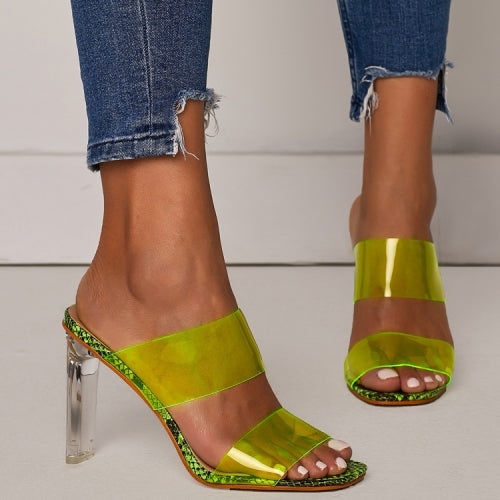 Crystal Hollow Ladies Sexy Transparent Open Toe Sandals High Heels, Size:36(Green)