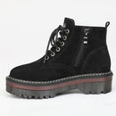 Women Handsome Wild Thin and Thick Martin Boots, Size:33(Suede flat bottom)