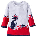Autumn Winter Girl Fox Print Pattern Long Sleeve Laciness Dress, Kid Size: 100cm(Red )
