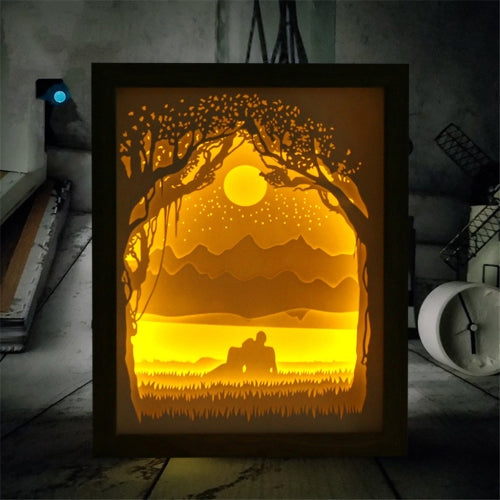 3D Paper Carving Lamp Couple Light Shadow Paper Carved Night Light(Random Frame Color Delivery)