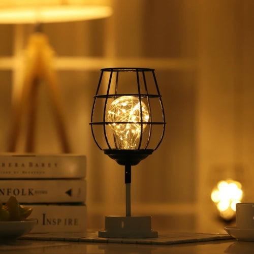 Retro Classic Iron Art LED Table Lamp Reading Lamp Night Light Bedroom Lamp Desk Lighting Home Decoration, Lampshade Style:Red Wine Glass